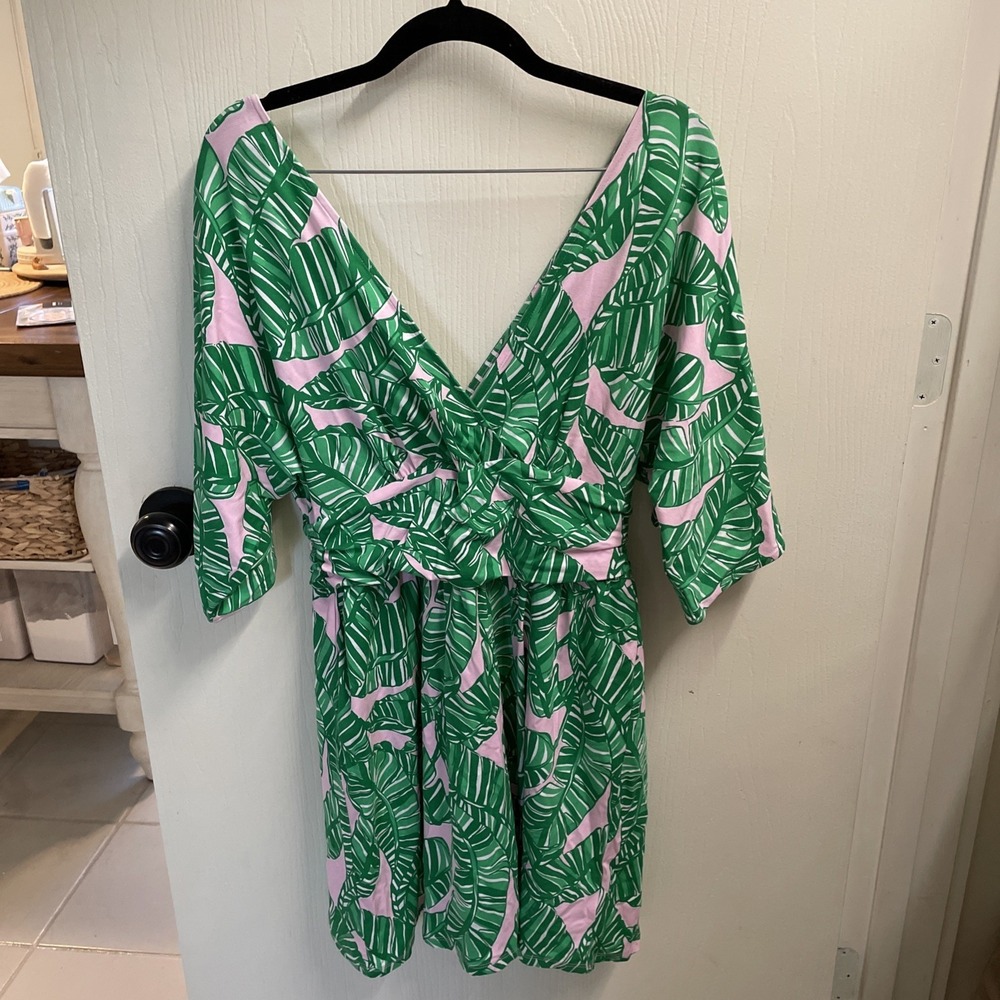 Lilly Pulitzer Parigi Romper Dress Let's Go Bananas Pink Green Womens M